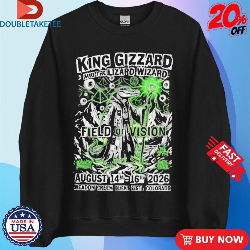 King Gizzard And The Lizard Wizard Of Vision August 14th 16th 2026 Meadow Creek Buena Vista Colorado Blood Incantation Die Spitz Earth Tongue Xerox Gator Shirts