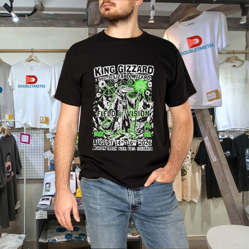 King Gizzard And The Lizard Wizard Of Vision August 14th 16th 2026 Meadow Creek Buena Vista Colorado Blood Incantation Die Spitz Earth Tongue Xerox Gator Shirts