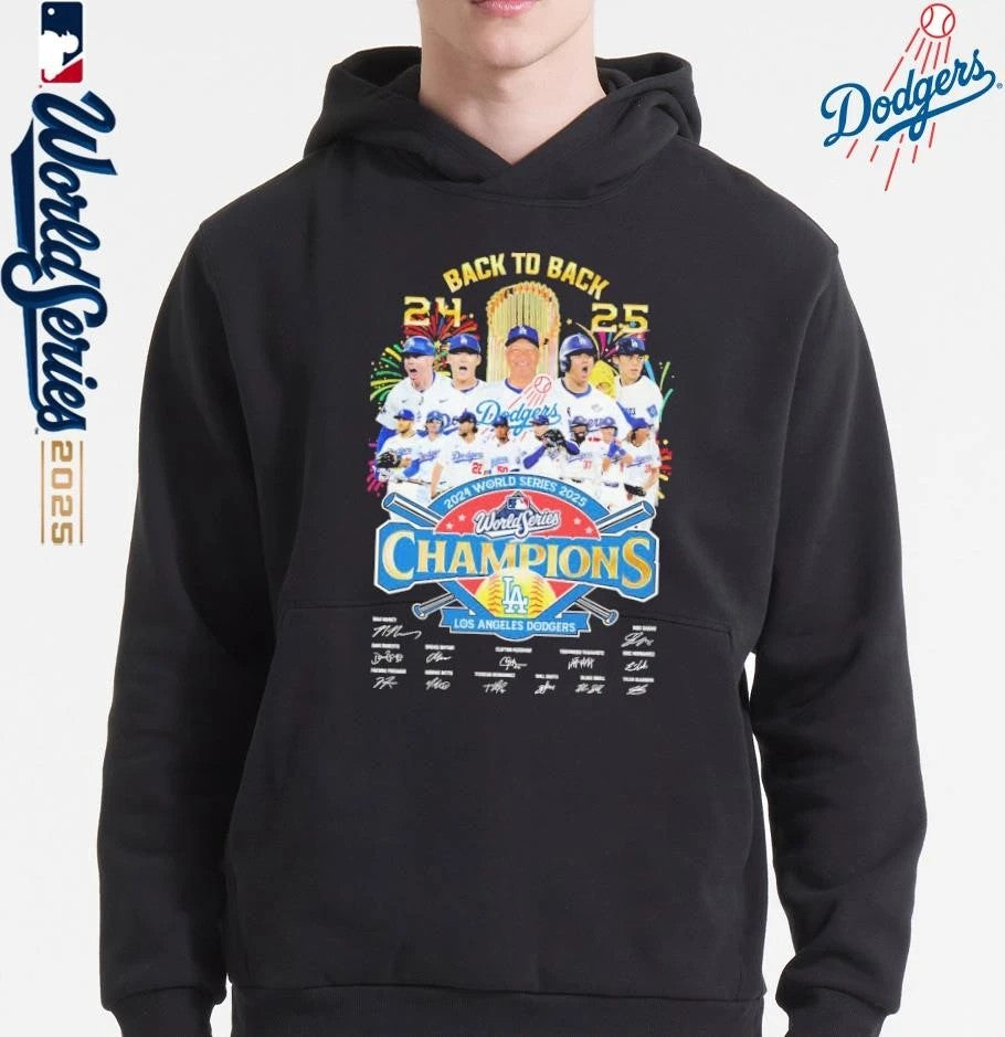 Los Angeles Dodgers 2025 National League Champions Back 2 Back Signatures Shirt