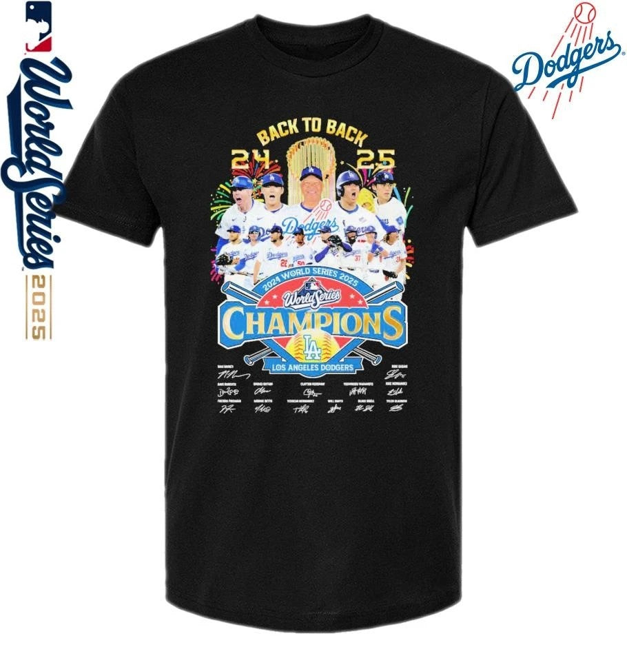 Los Angeles Dodgers 2025 National League Champions Back 2 Back Signatures Shirt