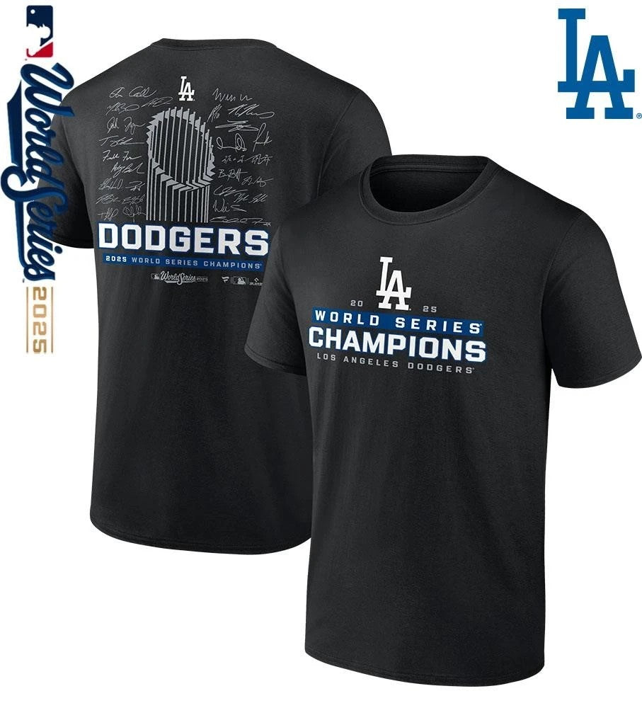 Los Angeles Dodgers 2025 World Series Champions Signature Roster T-Shirt