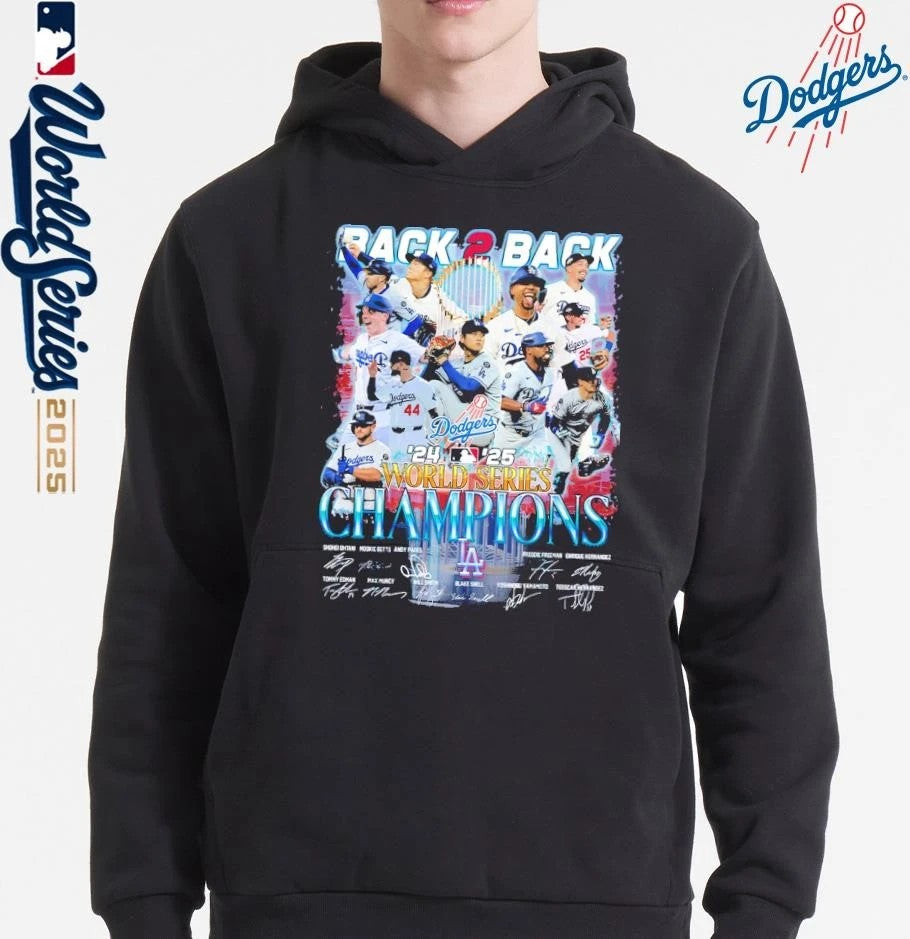 Los Angeles Dodgers Back 2 Back 2024-25 World Series Champions Signatures T-Shirt