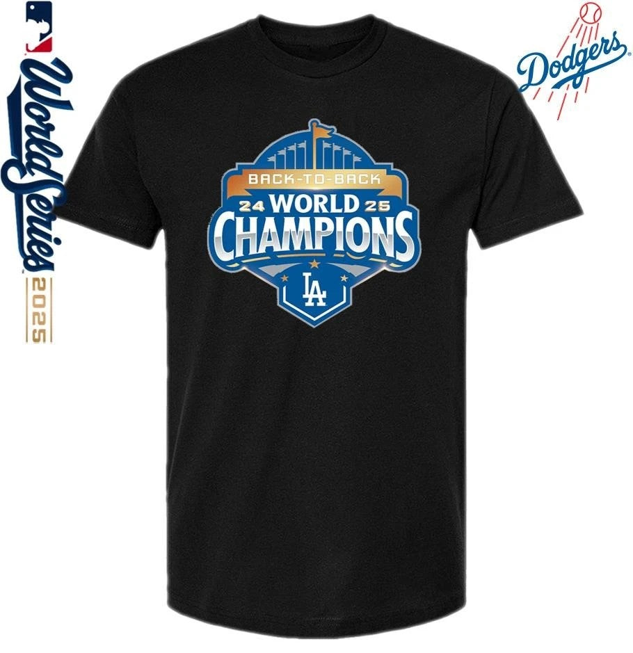 Los Angeles Dodgers Back To Back 2024-25 World Champions Official Logo T-Shirt