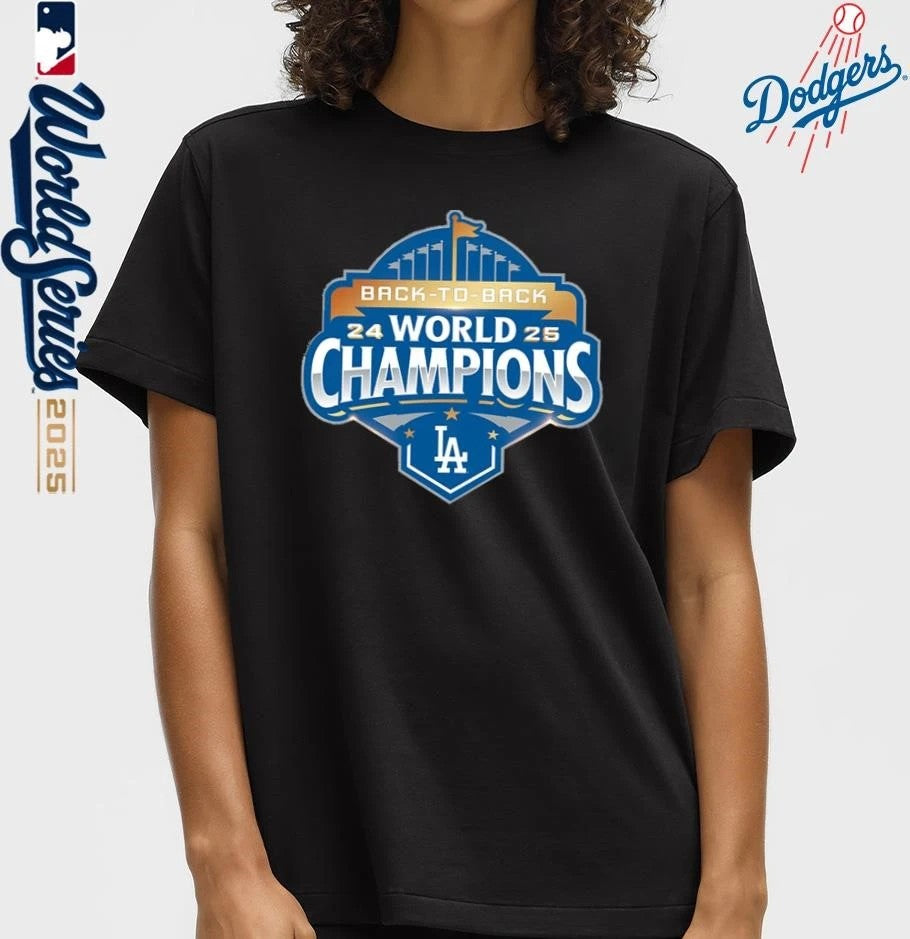 Los Angeles Dodgers Back To Back 2024-25 World Champions Official Logo T-Shirt