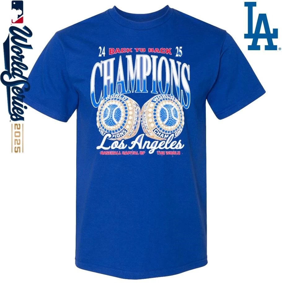 Los Angeles Dodgers Back To Back Rings Champions Baseball Capital Of The World T-Shirt