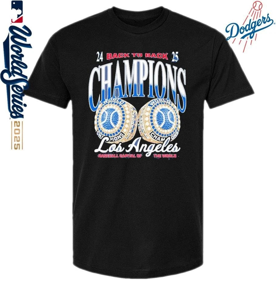 Los Angeles Dodgers Back To Back Rings Champions Baseball Capital Of The World T-Shirt