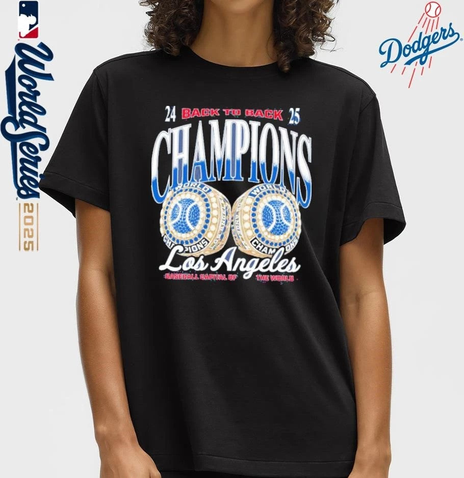 Los Angeles Dodgers Back To Back Rings Champions Baseball Capital Of The World T-Shirt
