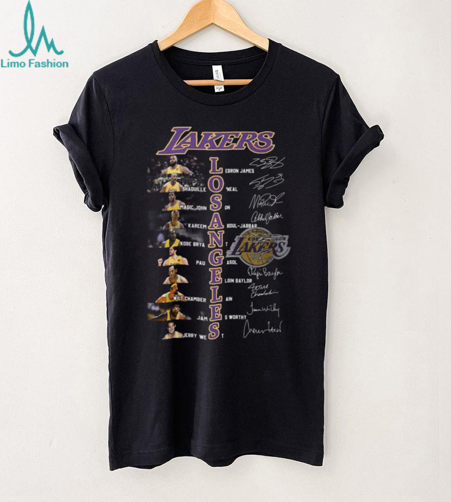 Los Angeles Lakers All Time Greats Roster Signatures Graphic T Shirt