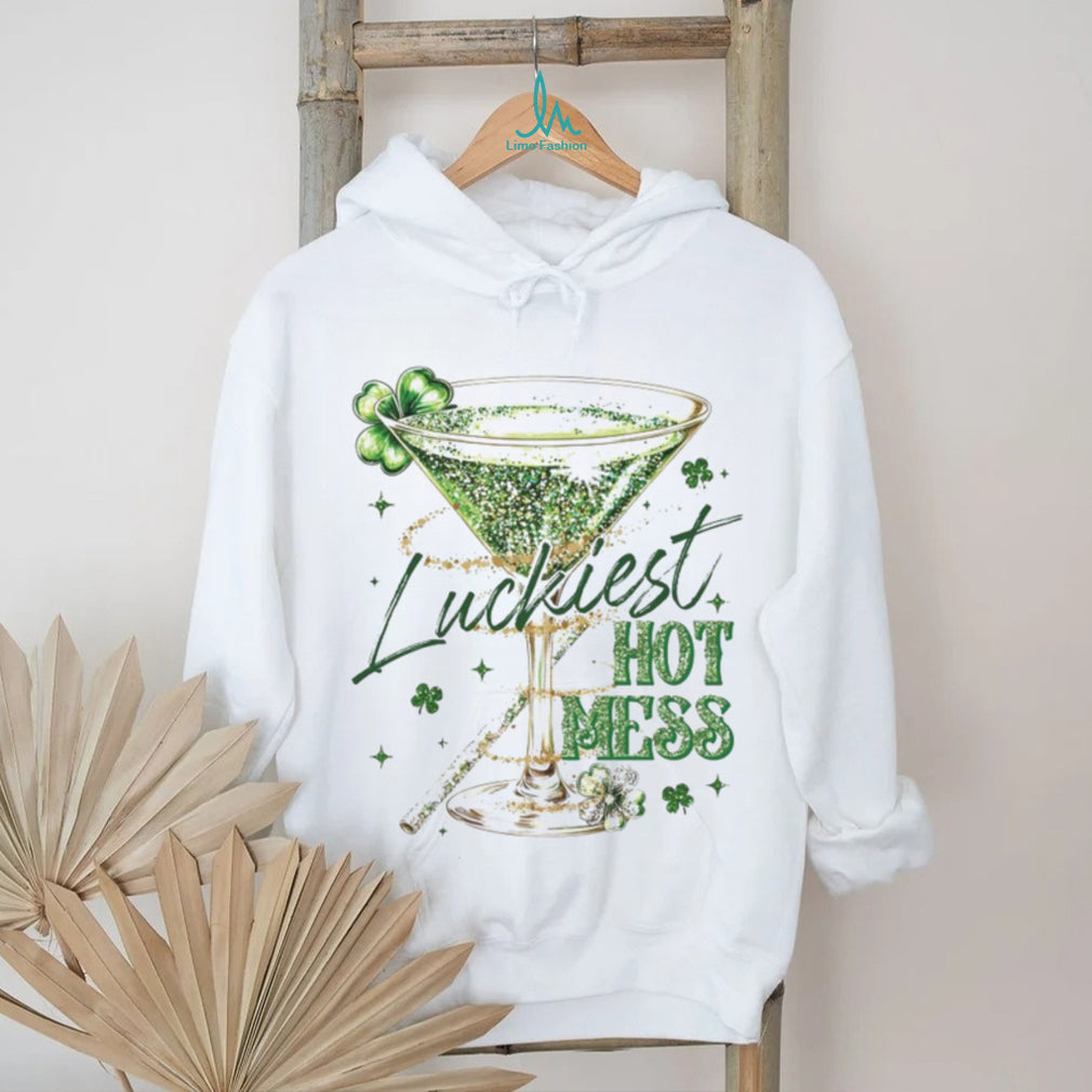 Luckiest Hot Mess Glitter Martini Cocktail St. Patrick’s Day Shirt