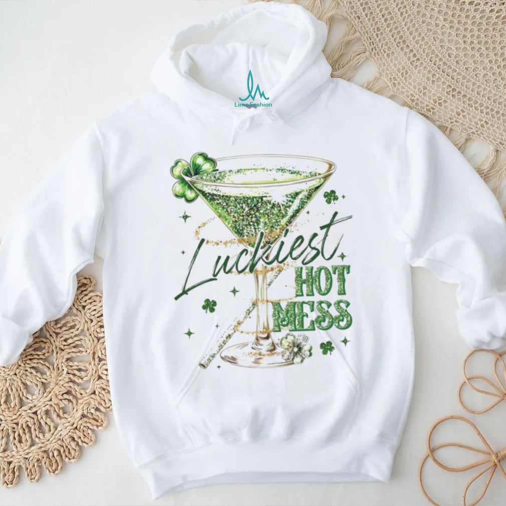 Luckiest Hot Mess Glitter Martini Cocktail St. Patrick’s Day Shirt