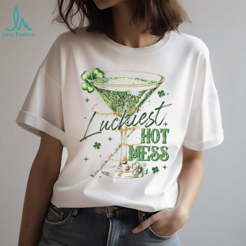 Luckiest Hot Mess Glitter Martini Cocktail St. Patrick’s Day Shirt