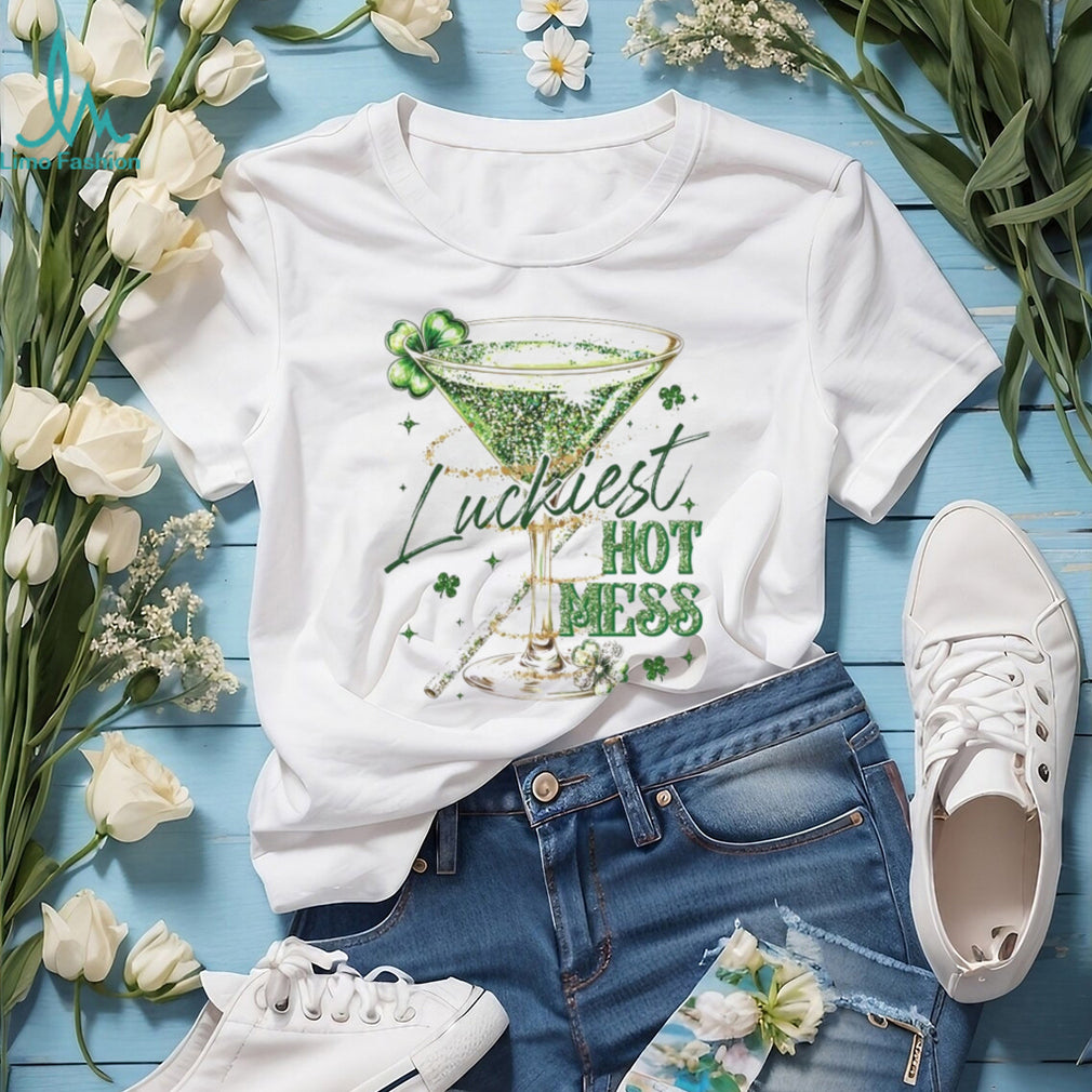Luckiest Hot Mess Glitter Martini Cocktail St. Patrick’s Day Shirt