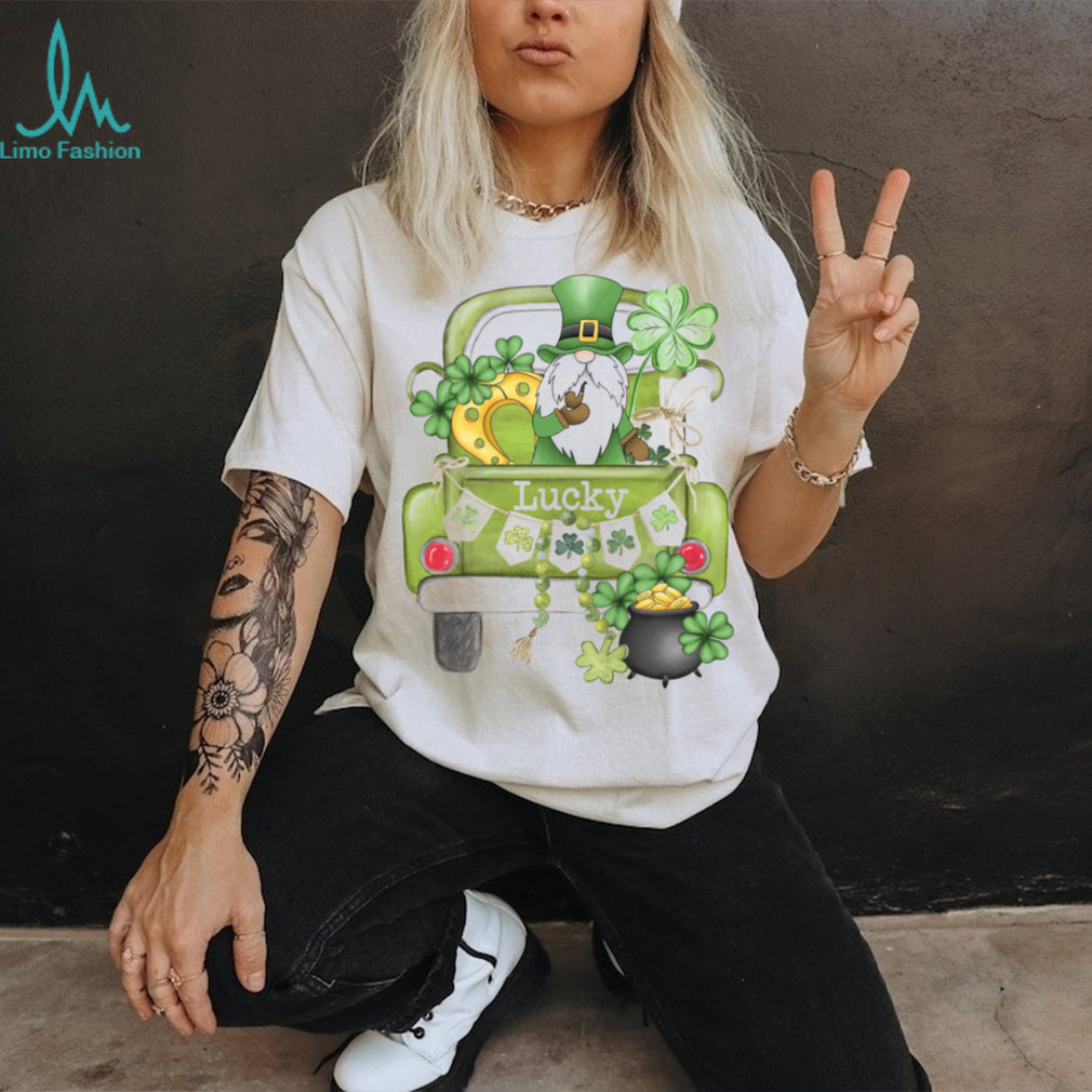 Lucky Garden Gnome in Green Pickup Truck St. Patrick’s Day Graphic Tee