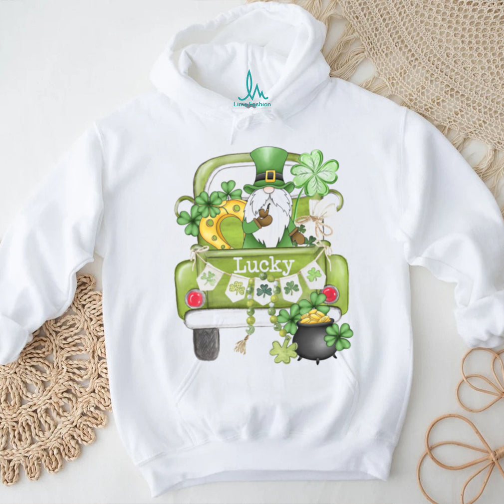 Lucky Garden Gnome in Green Pickup Truck St. Patrick’s Day Graphic Tee