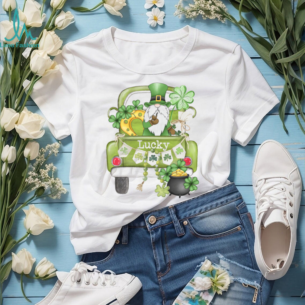 Lucky Garden Gnome in Green Pickup Truck St. Patrick’s Day Graphic Tee