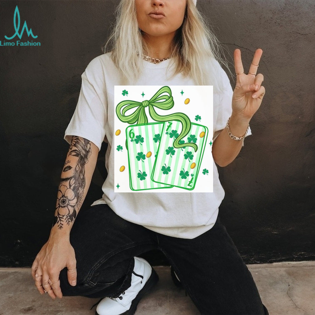 Lucky Shamrock Playing Cards with Green Ribbon St. Patrick’s Day Shirt