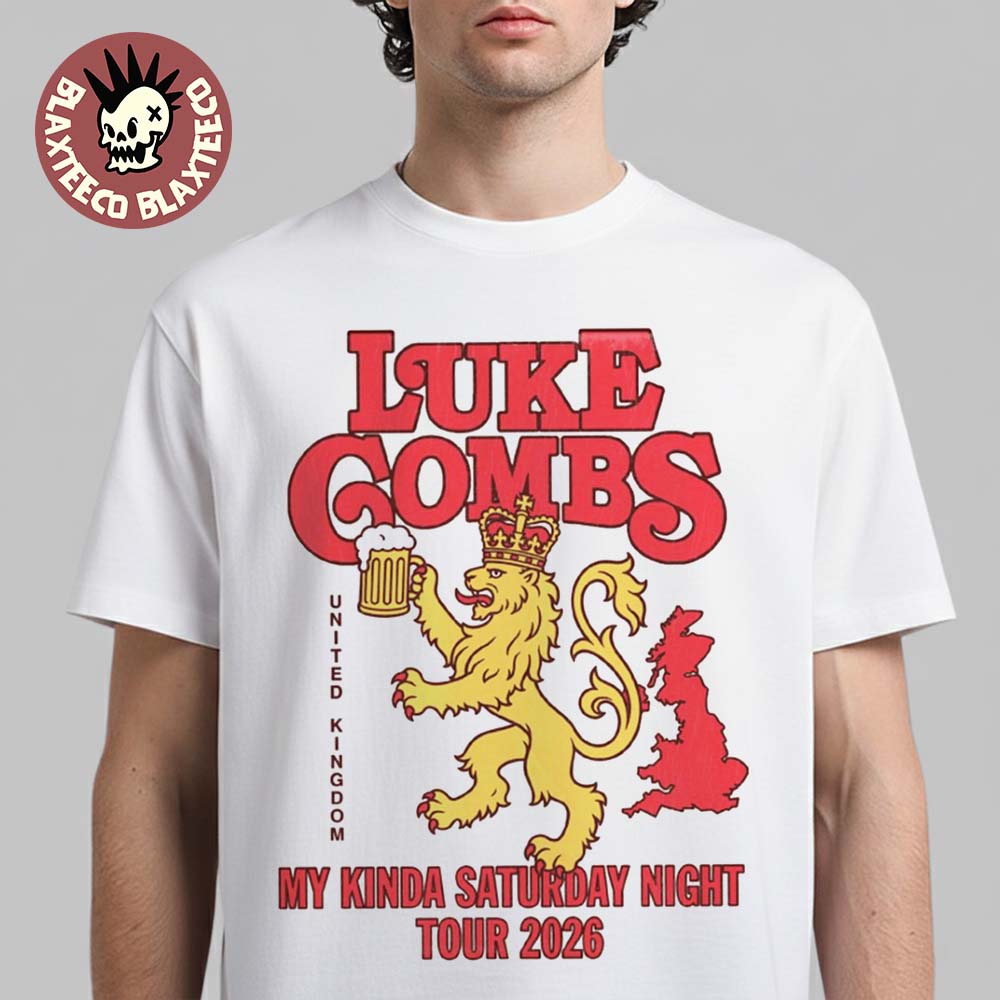 Luke Combs My Kinda Saturday Night Tour United Kingdom Merch Pop Up The Lion King Holding Beer T-Shirt