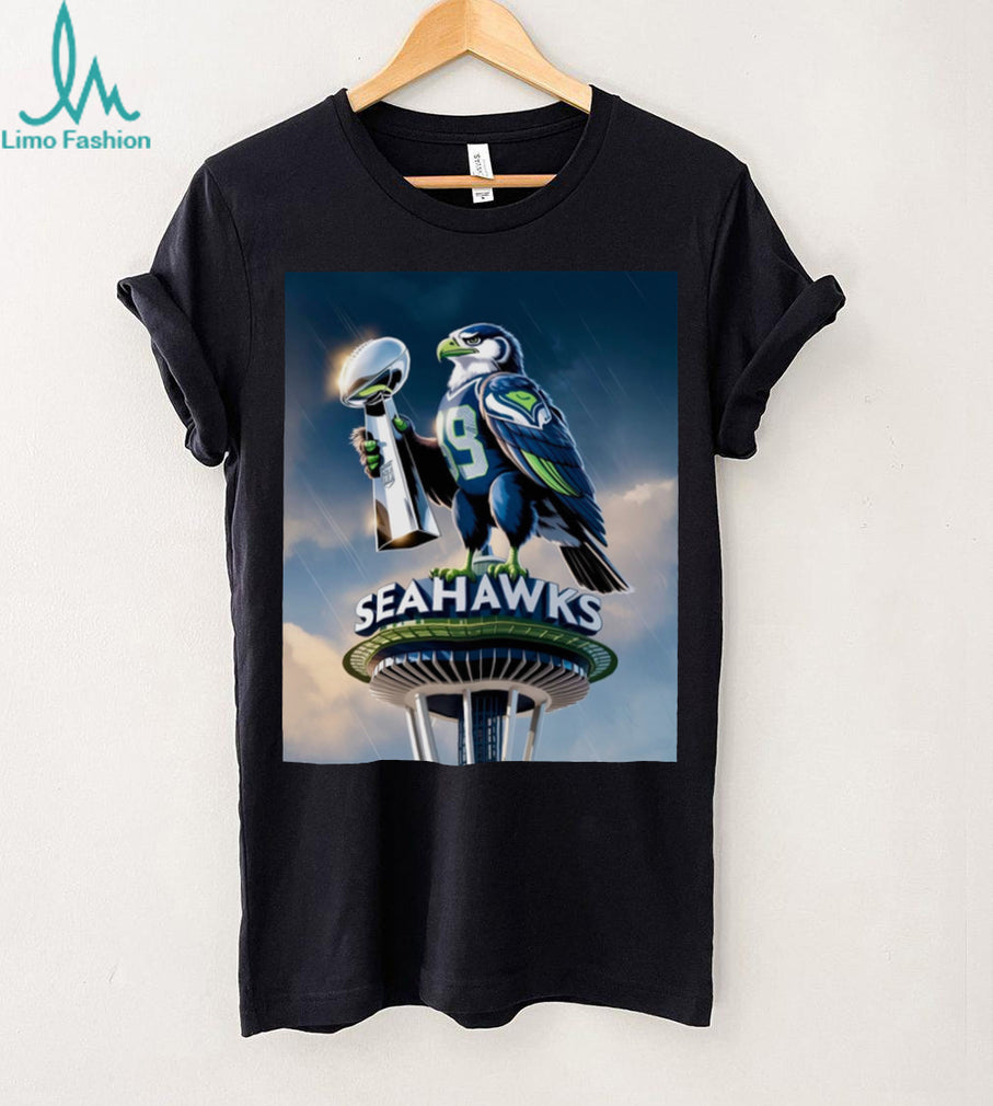 Majestic Hawk on Space Needle with Trophy Seattle Football Tee