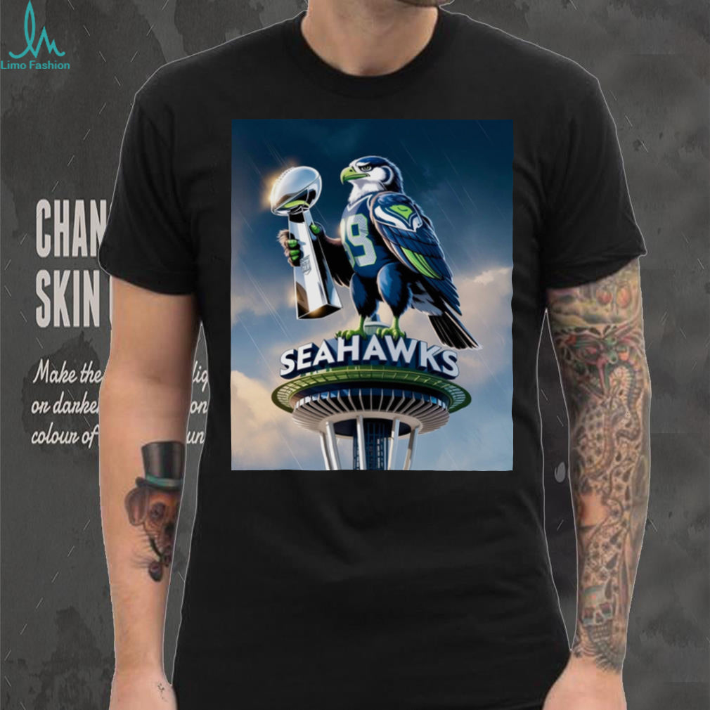 Majestic Hawk on Space Needle with Trophy Seattle Football Tee