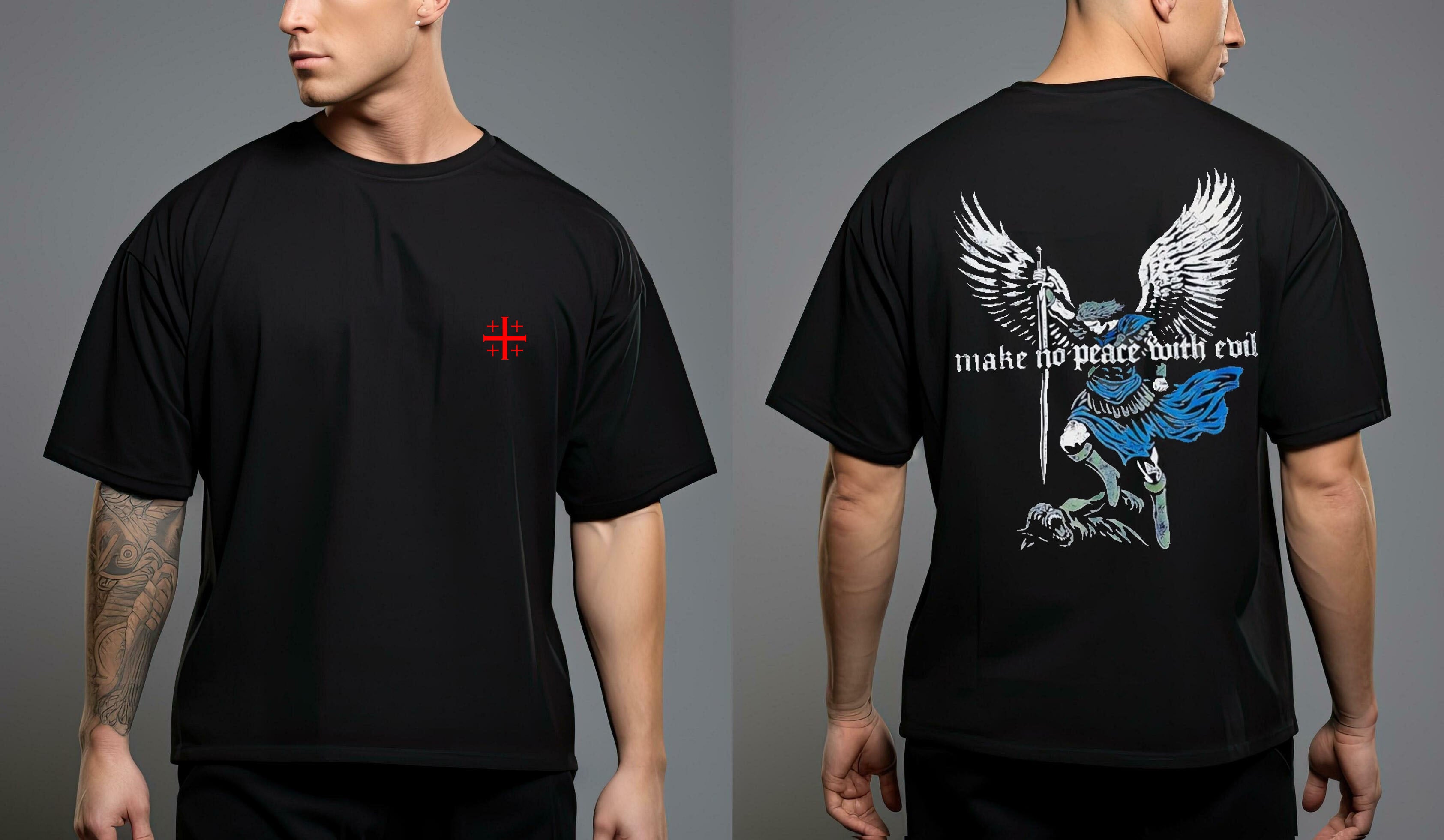 Make No Peace With Evil X Big Red Jerusalem Cross 2 Sided T-Shirts, Hoodie, Sweatshirt | InkNestWear.com