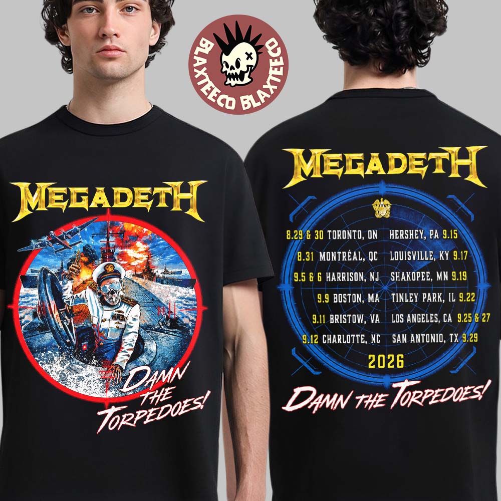 Megadeth North American 2026 Tour Merch Vic Rattlehead World Of Warships Damn The Torpedoes T-Shirt