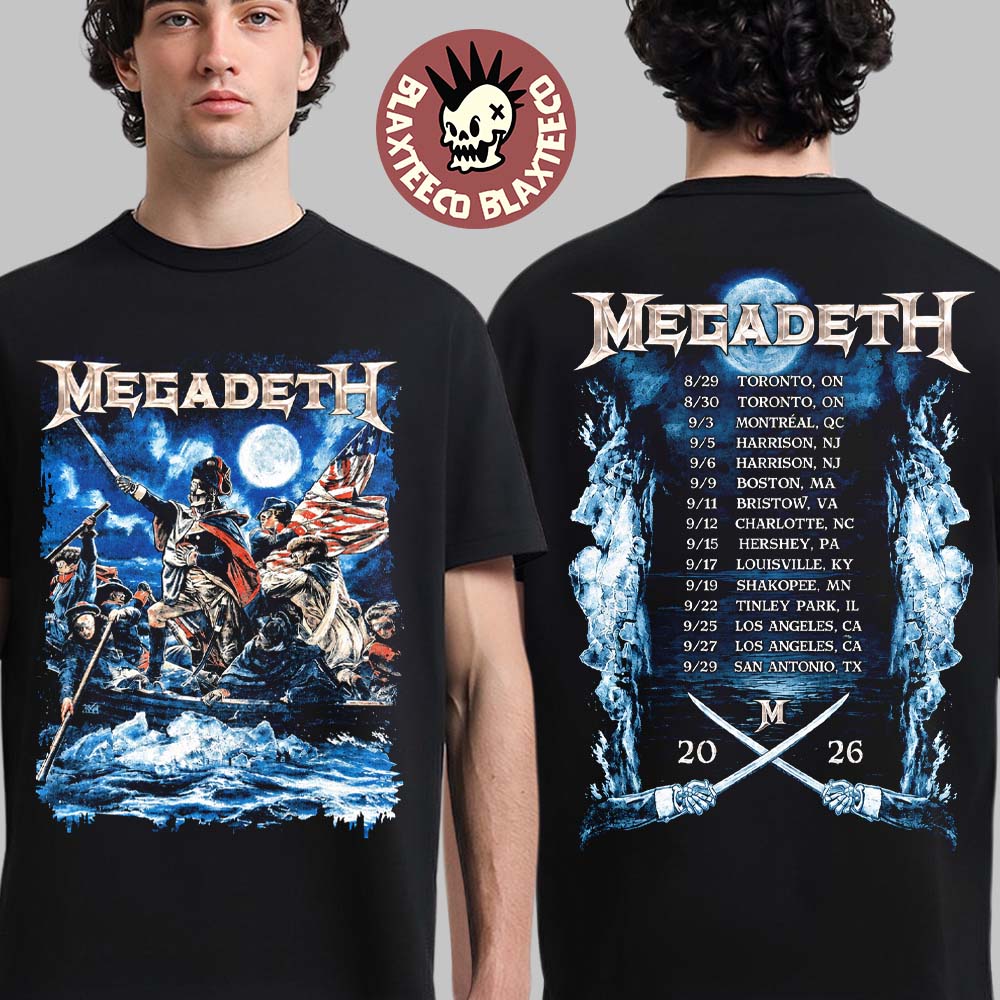 Megadeth North American 2026 Tour Merch Vic Washington Crossing the Delaware Dates Back Two Sided T-Shirt