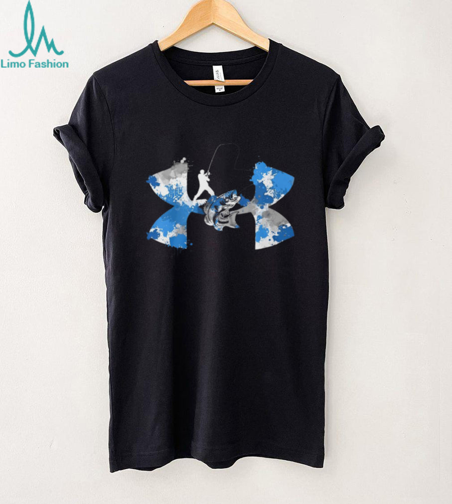 Men’s Bass Fishing Graphic T Shirt Blue Splatter Hook & Reel Performance Tee