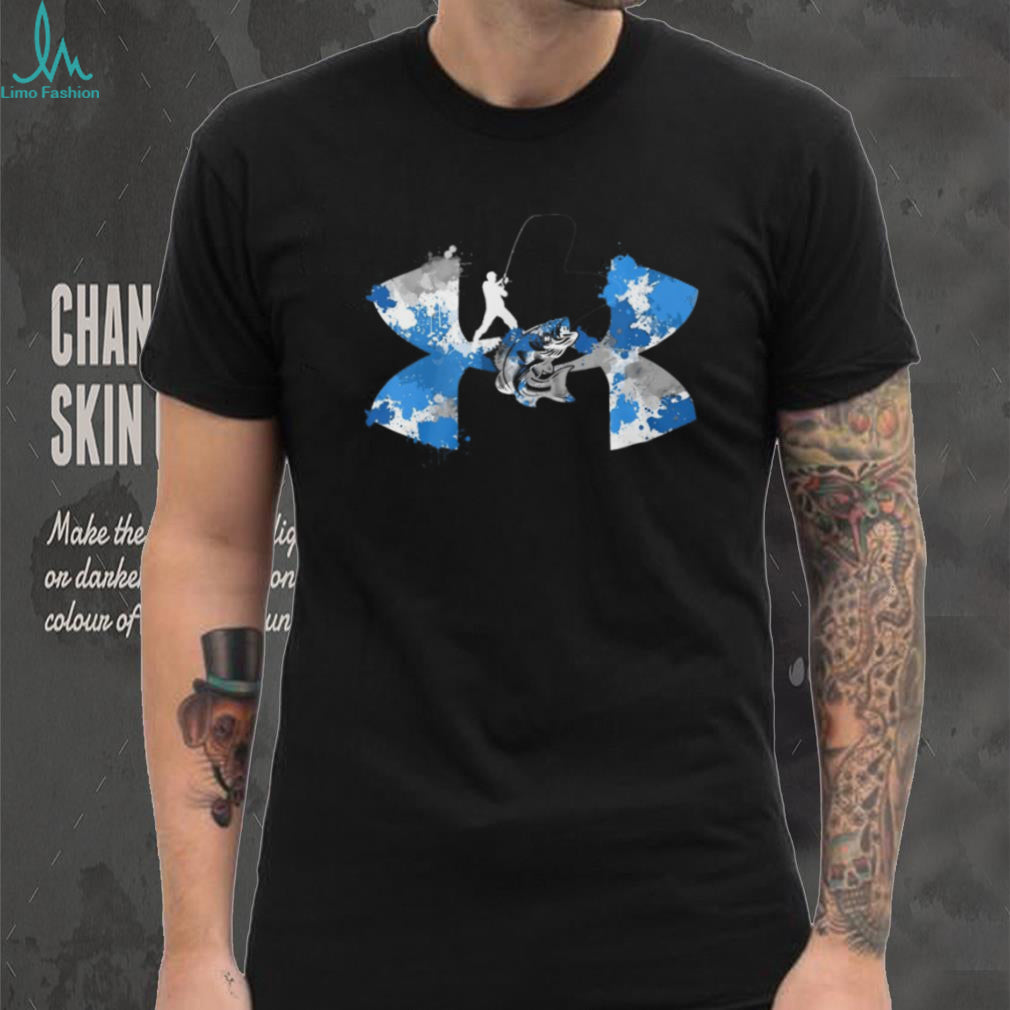 Men’s Bass Fishing Graphic T Shirt Blue Splatter Hook & Reel Performance Tee