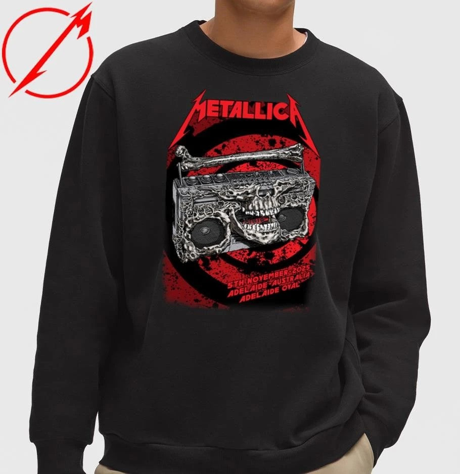 Metallica M72 Adelaide Australia 2025 Venue Poster At Adelaide Oval On November 5 2025 Skeleton Radio Boombox From Hell T-Shirt