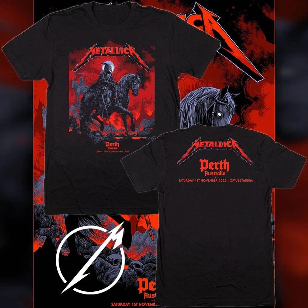 Metallica M72 World Tour 2025 Venue Poster Merch Pop Up Shop At Optus Stadium Perth Australia On Saturday November 1st 2025 Two Sided Classic T-Shirt