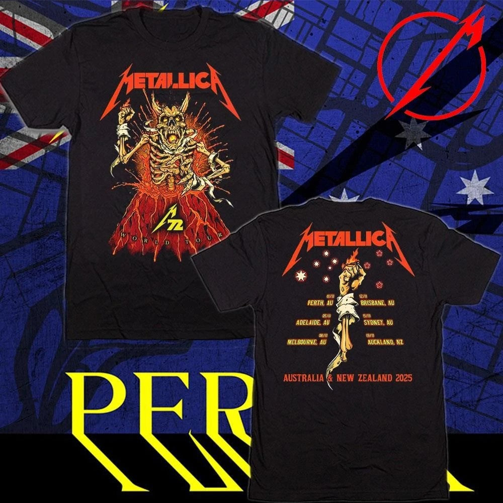 Metallica M72 World Tour Australia And New Zealand 2025 Fancards Feat Metallica Skeleton T-Shirt