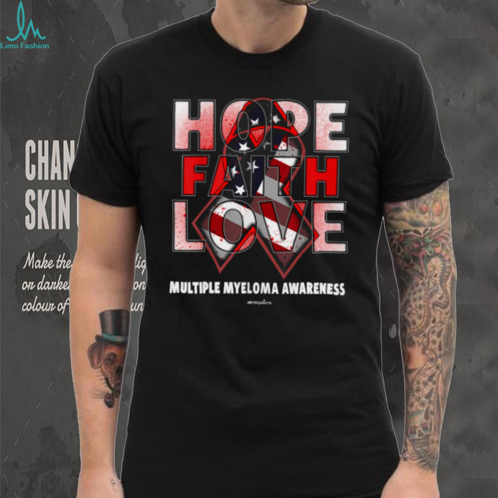 Multiple Myeloma Awareness Hope Faith Love American Flag Ribbon T Shirt