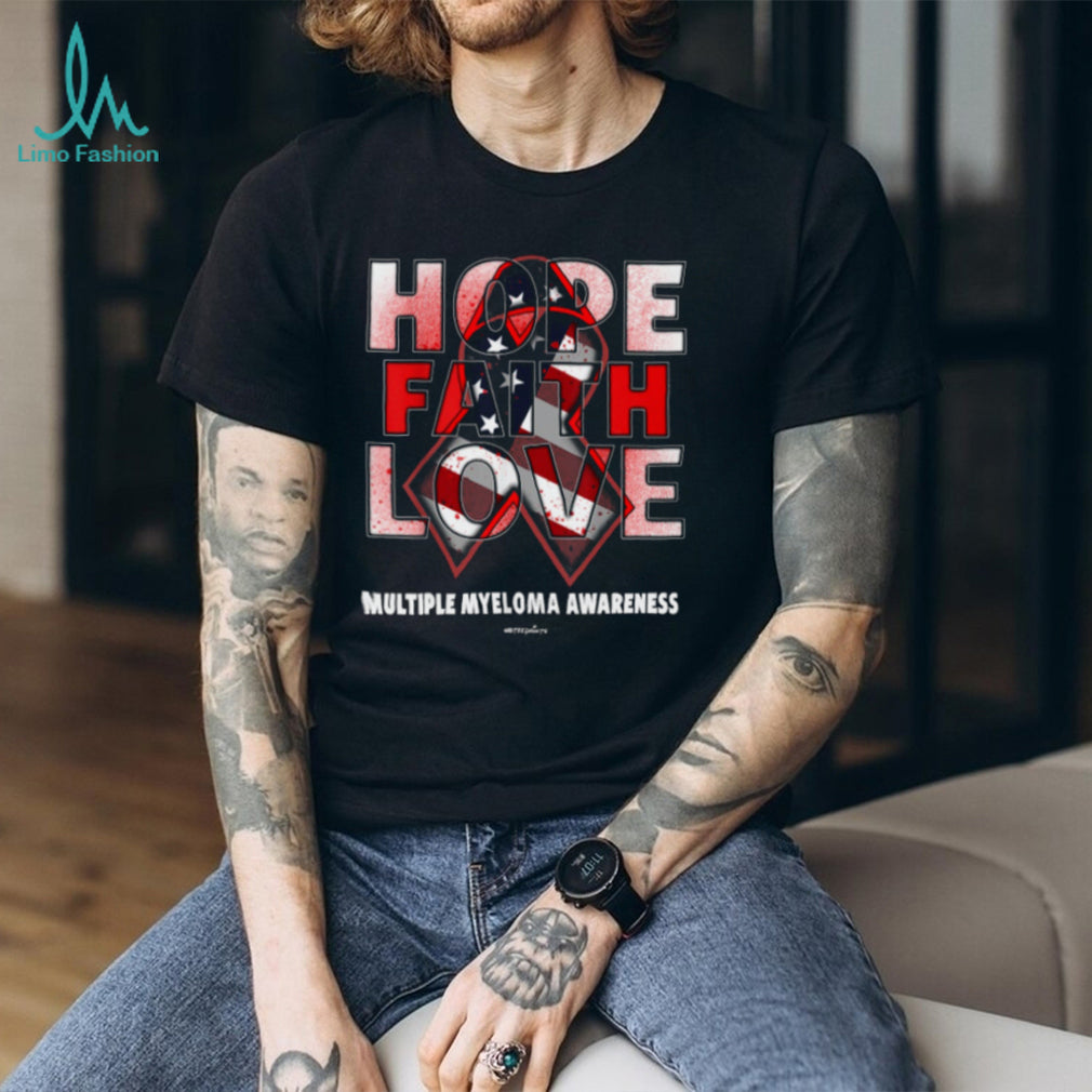 Multiple Myeloma Awareness Hope Faith Love American Flag Ribbon T Shirt