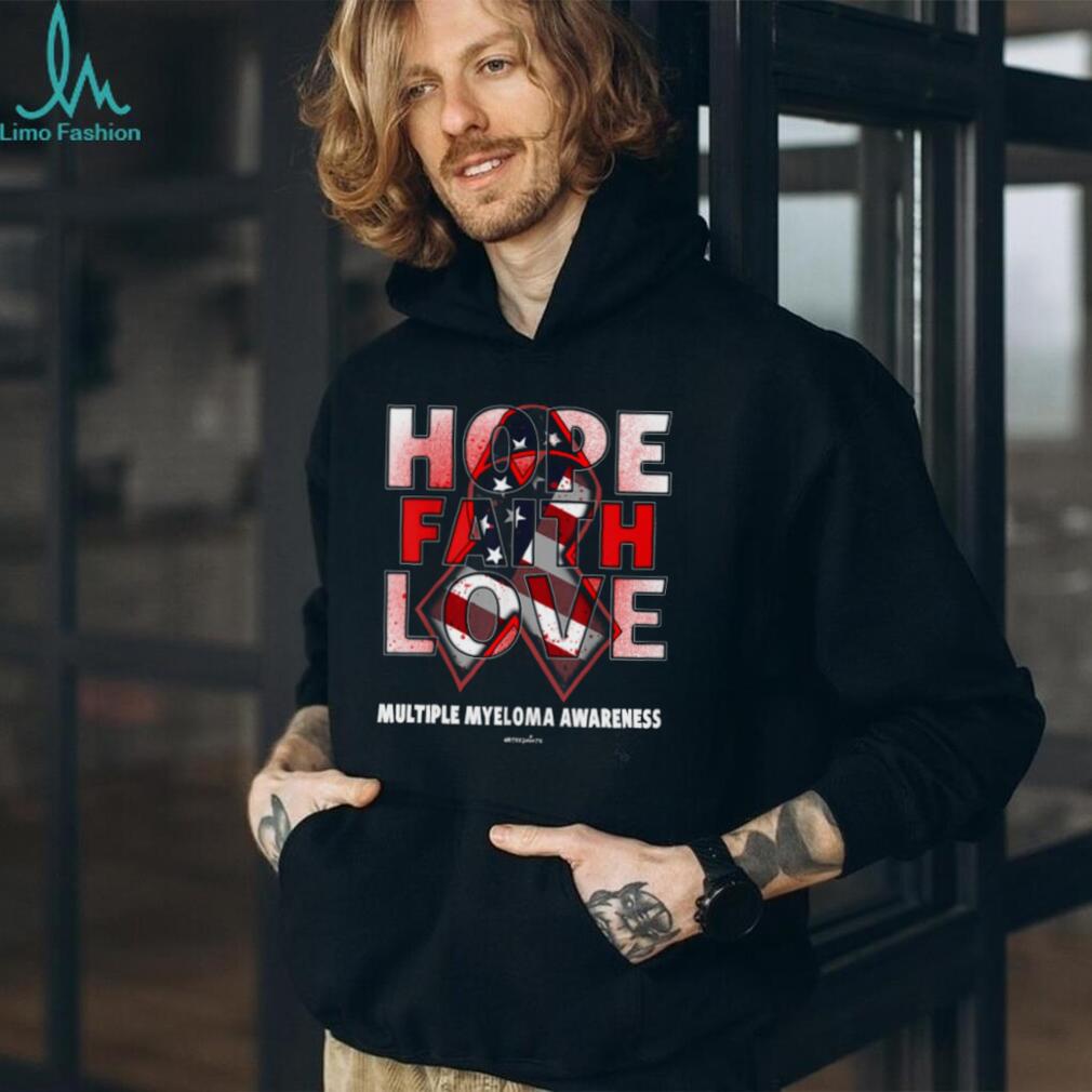 Multiple Myeloma Awareness Hope Faith Love American Flag Ribbon T Shirt