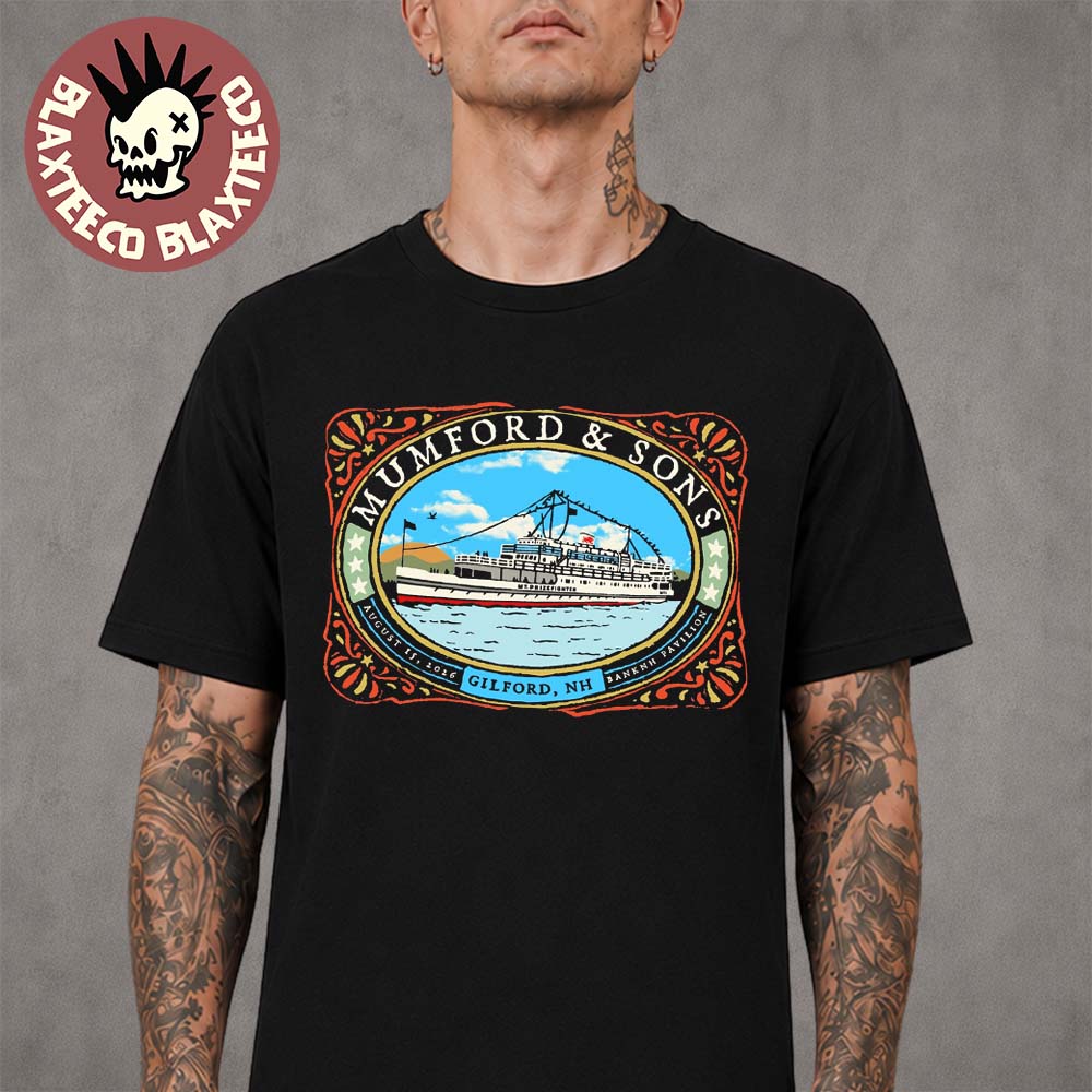 Mumford And Sons Gilford NH 2026 Venue Poster Live At Bank Of New Hampshire Pavilion On August 15 2026 T-Shirt