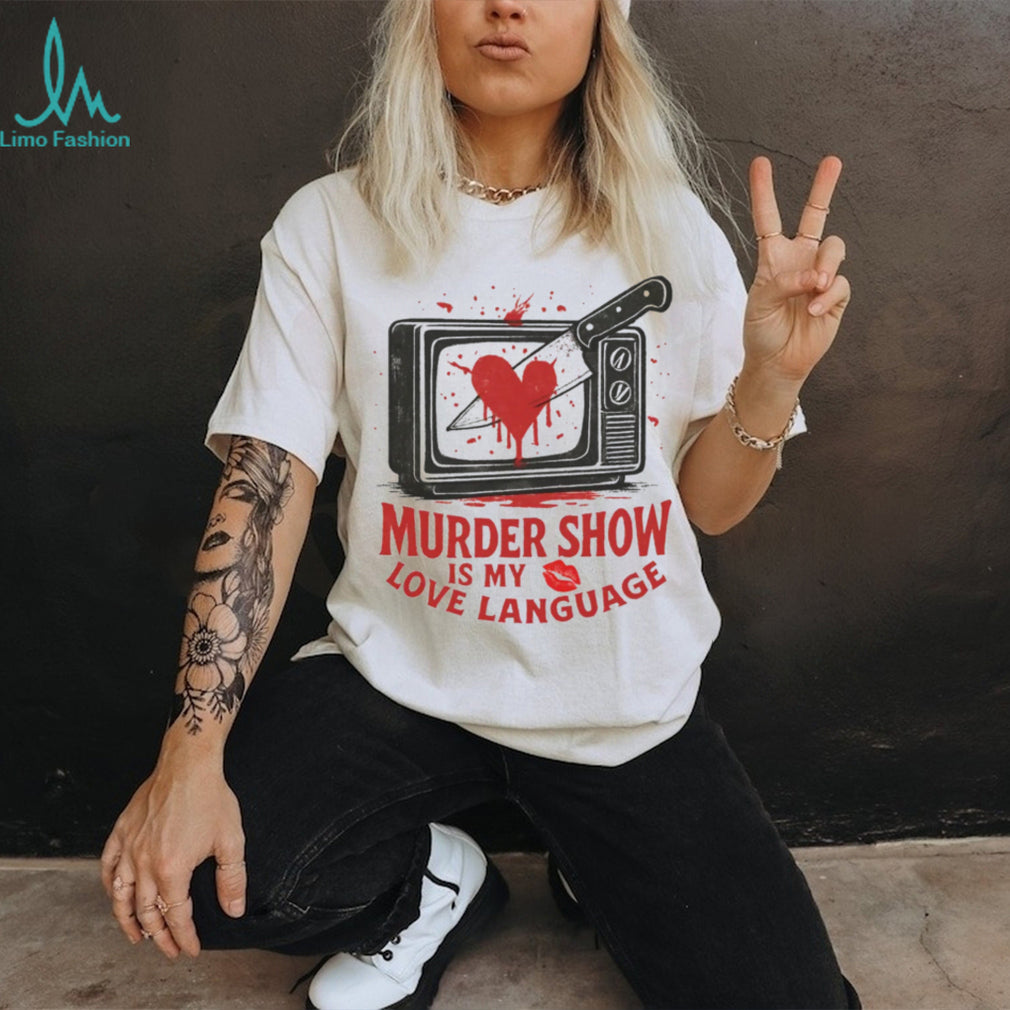 Murder Show Love Language Vintage TV and Knife Graphic Tee