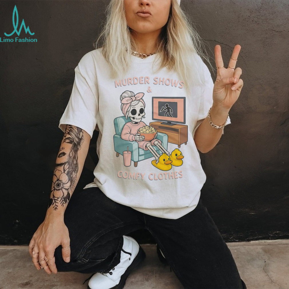 Murder Shows and Comfy Clothes Pastel Skeleton Duck Slippers Shirt