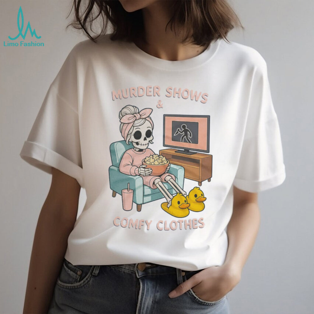 Murder Shows and Comfy Clothes Pastel Skeleton Duck Slippers Shirt
