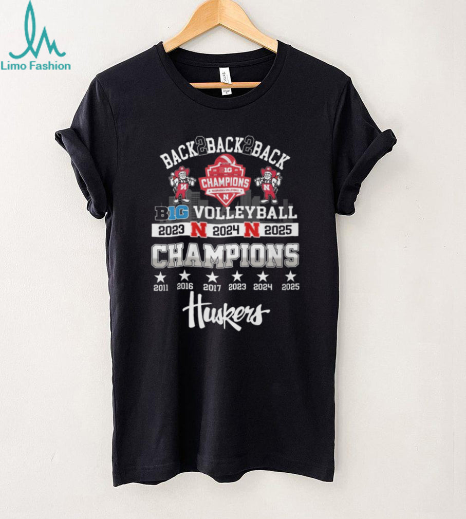 Nebraska Huskers Volleyball Back To Back To Back Big Ten Champions 2023 2025 T Shirt