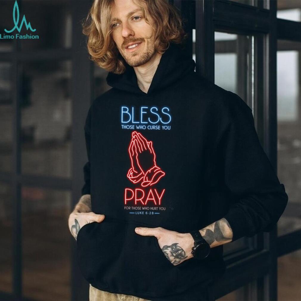 Neon Pray and Bless Luke 6h28 Christian Graphic T Shirt Black Streetwear