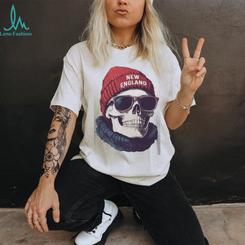 New England Skull Beanie and Sunglasses Winter Graphic T Shirt
