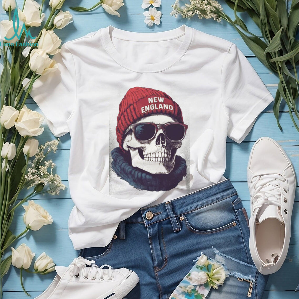 New England Skull Beanie and Sunglasses Winter Graphic T Shirt