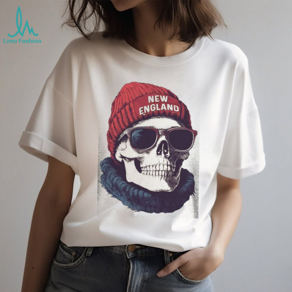 New England Skull Beanie and Sunglasses Winter Graphic T Shirt