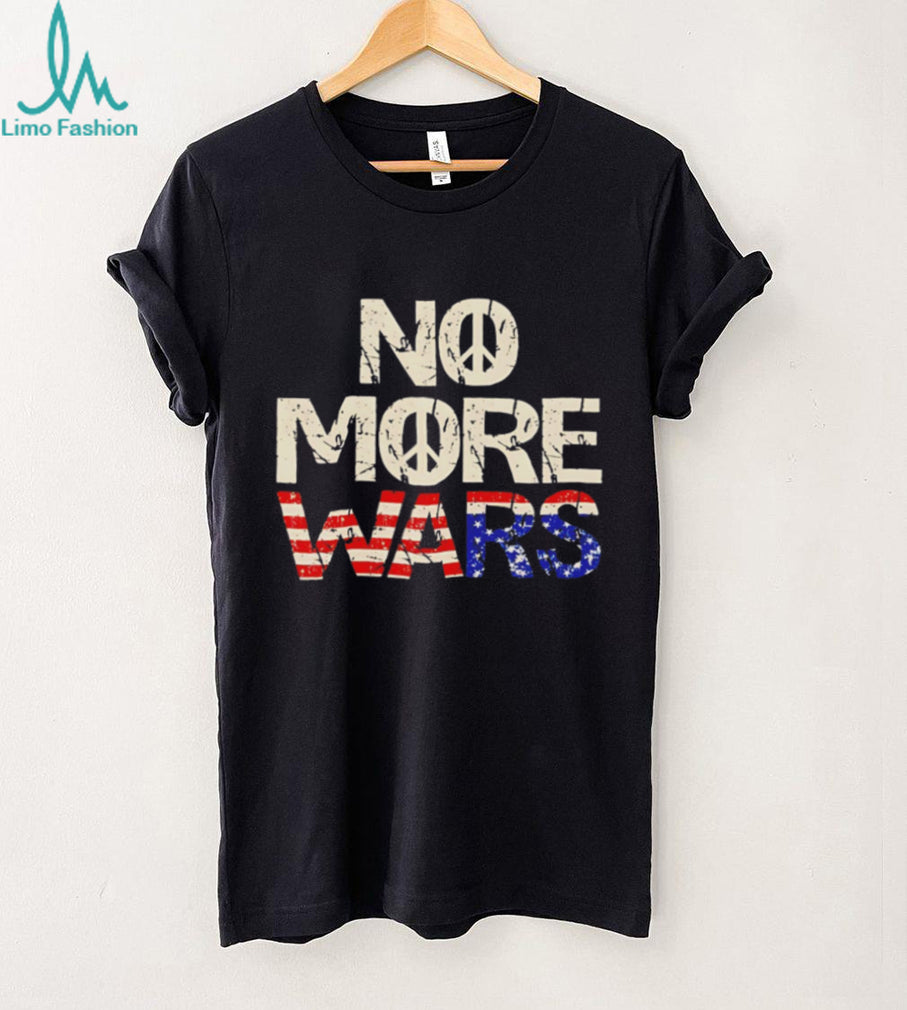 No More Wars Peace Sign American Flag Distressed Vintage T Shirt