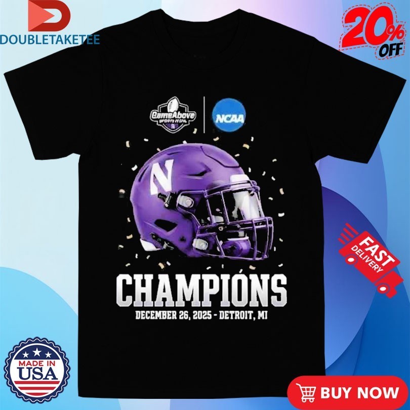 Northwestern Wildcats GameAbove Sports Bowl Champions Ford Field Detroit Michigan December 26 2025 Helmet Shirts