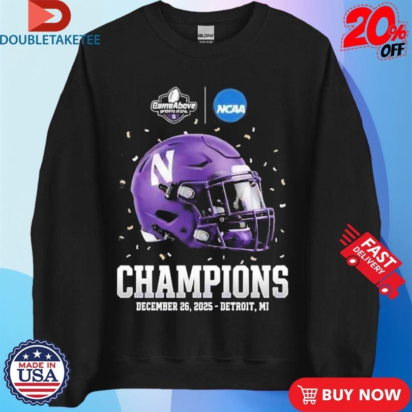 Northwestern Wildcats GameAbove Sports Bowl Champions Ford Field Detroit Michigan December 26 2025 Helmet Shirts