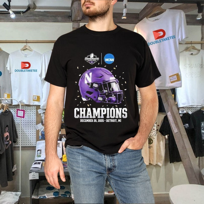 Northwestern Wildcats GameAbove Sports Bowl Champions Ford Field Detroit Michigan December 26 2025 Helmet Shirts