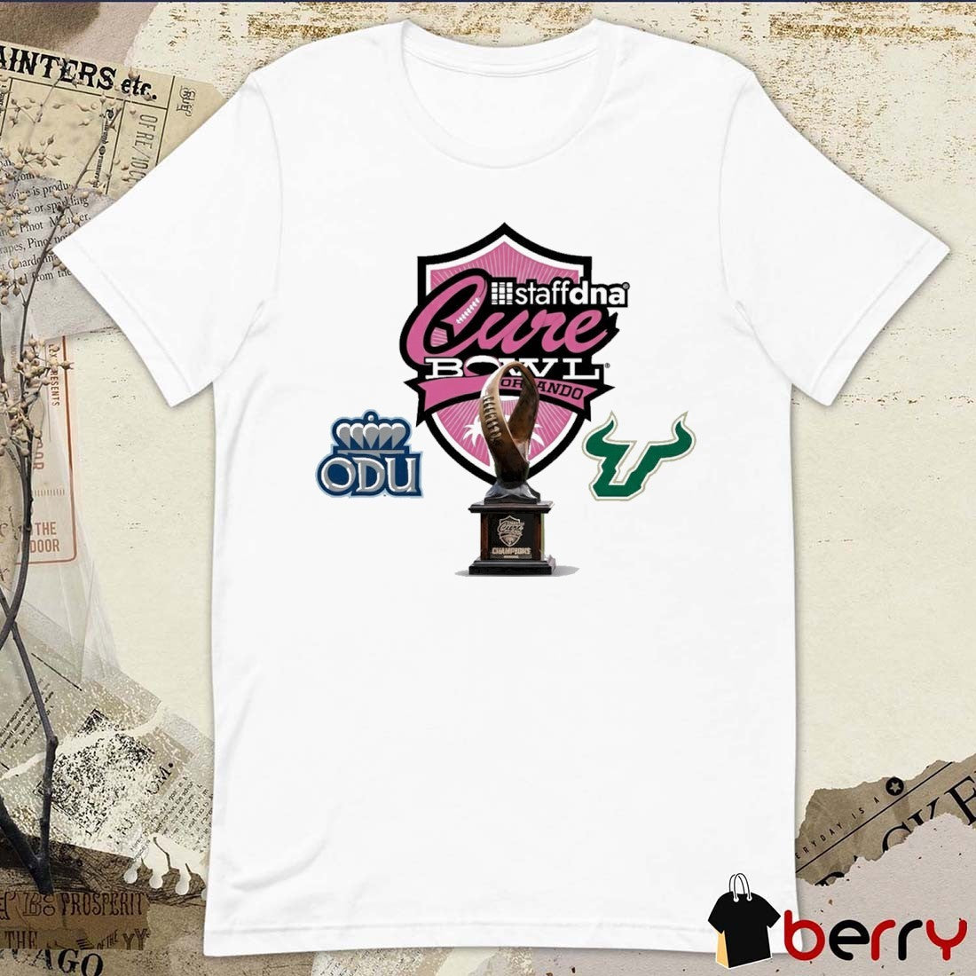 2025 StaffDNA Cure Bowl South Florida Bulls Vs Old Dominion Monarchs Breast Cancer Logo t-shirt