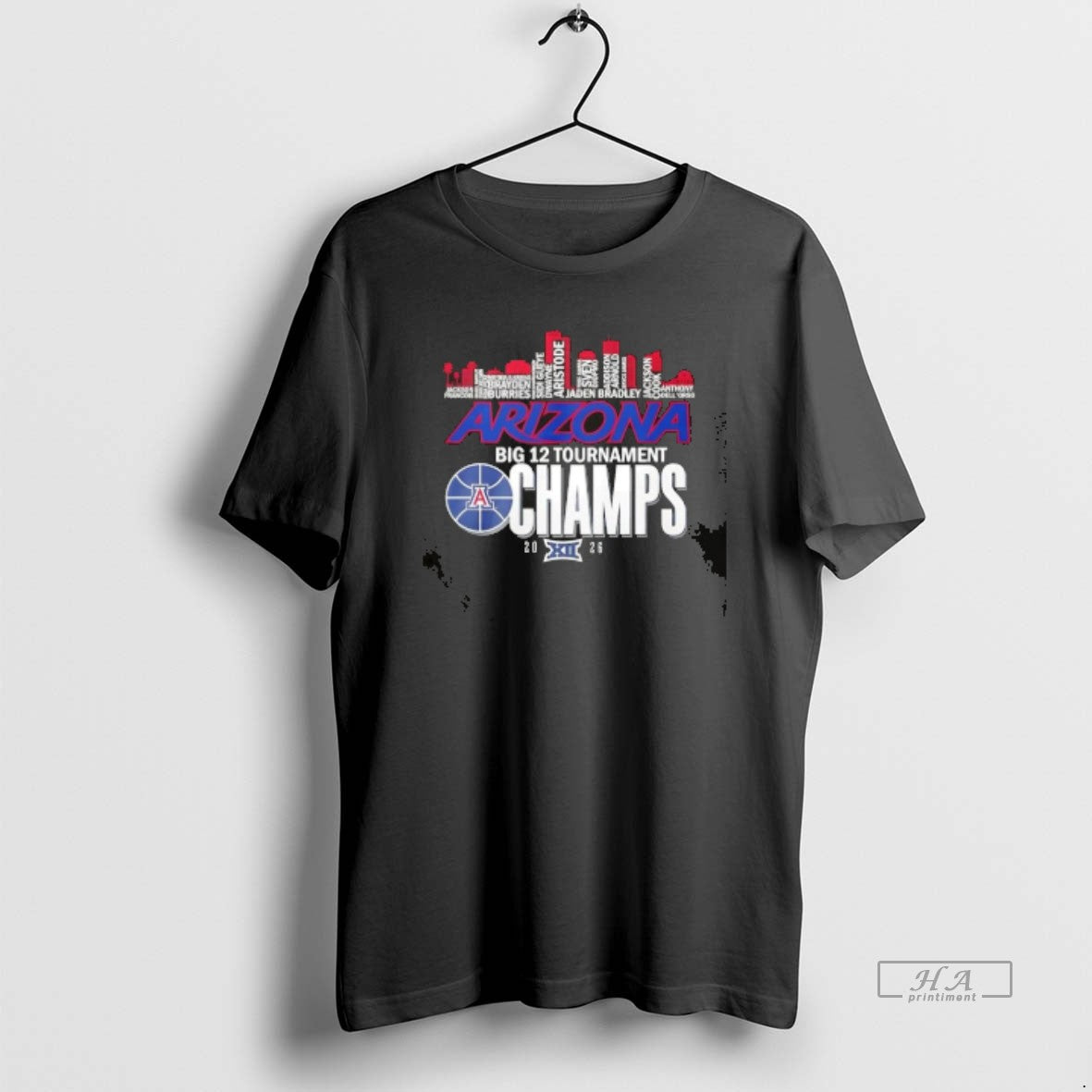 Official 2026 Big 12 Tournament Champs Arizona Wildcats All Names City Skyline