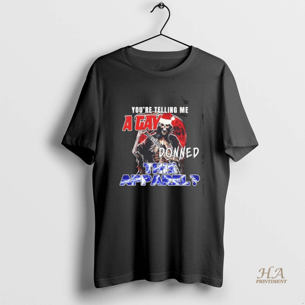 Official A Gay Donned This Apparel Death Santa Hat Christmas T-Shirts, Hoodie, Sweatshirt | InkNestWear.com
